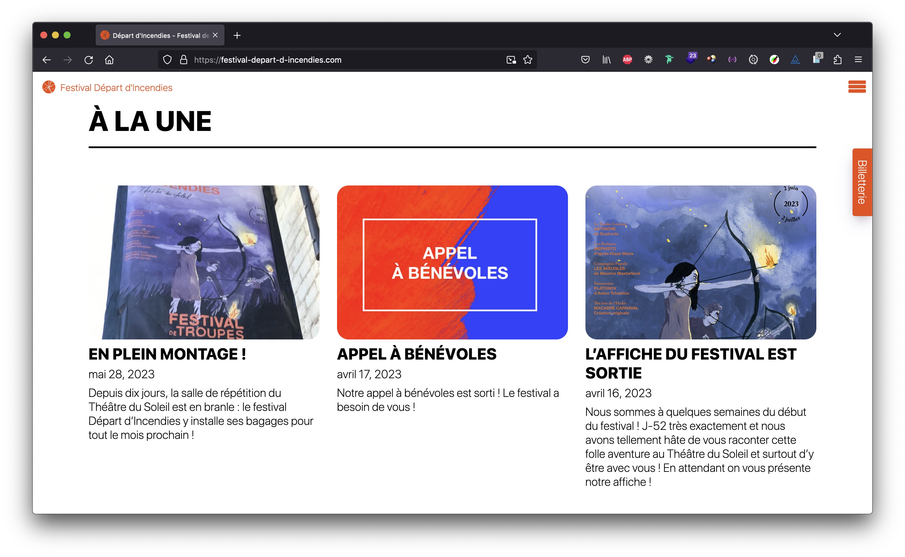 Festival Départ d'Incendies website